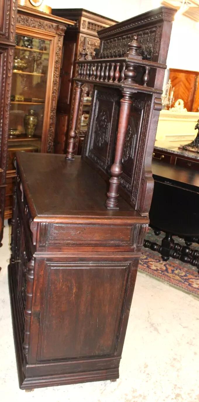 French Antique Renaissance Oak Buffet Server | Carved Sideboard c.1820