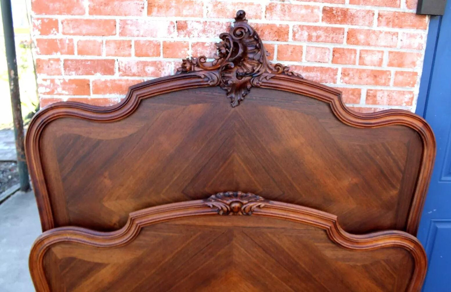 French Antique Louis XV Rosewood Full Size Bed | Carved Frame with Rails