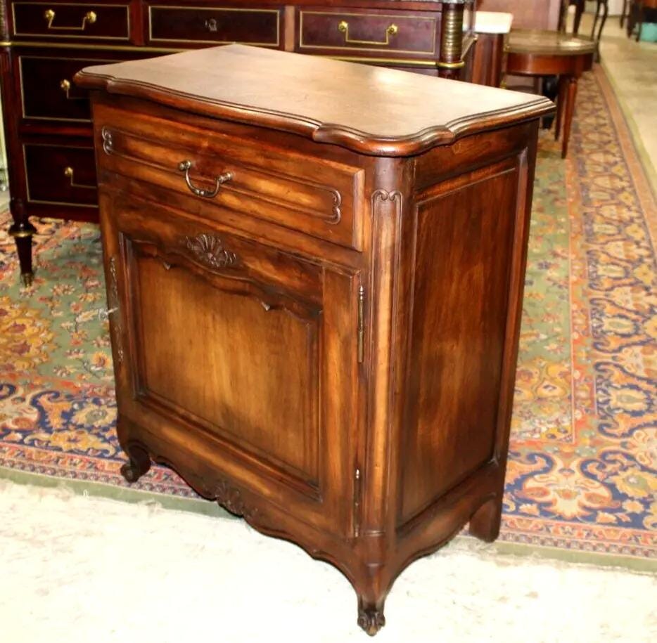 French Antique Walnut Louis XV Cabinet | 1 Door 1 Drawer | Carved Accent