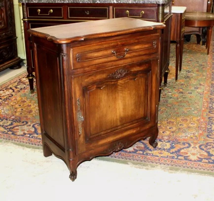 French Antique Walnut Louis XV Cabinet | 1 Door 1 Drawer | Carved Accent