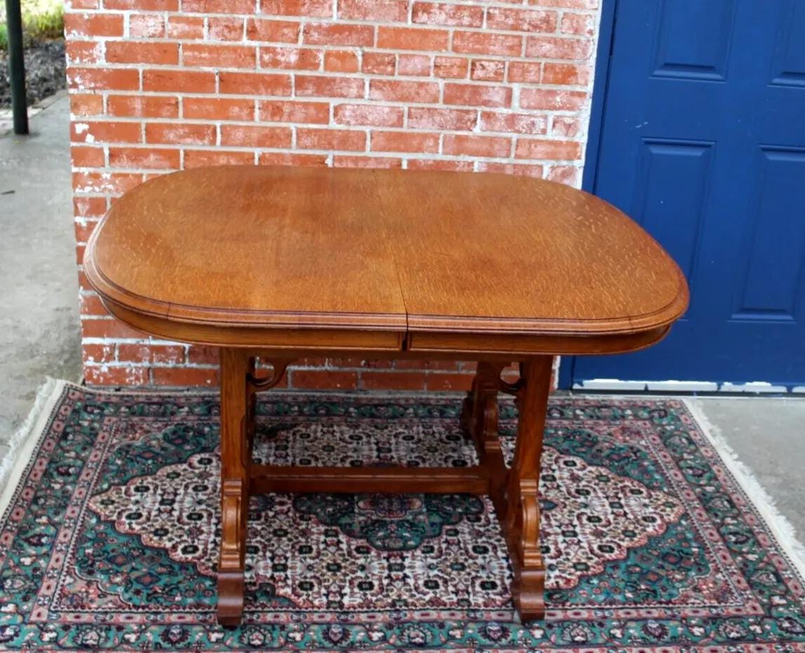 French Antique Oak Art Nouveau Kitchen Table c.1895 | Curved Legs & Leaf