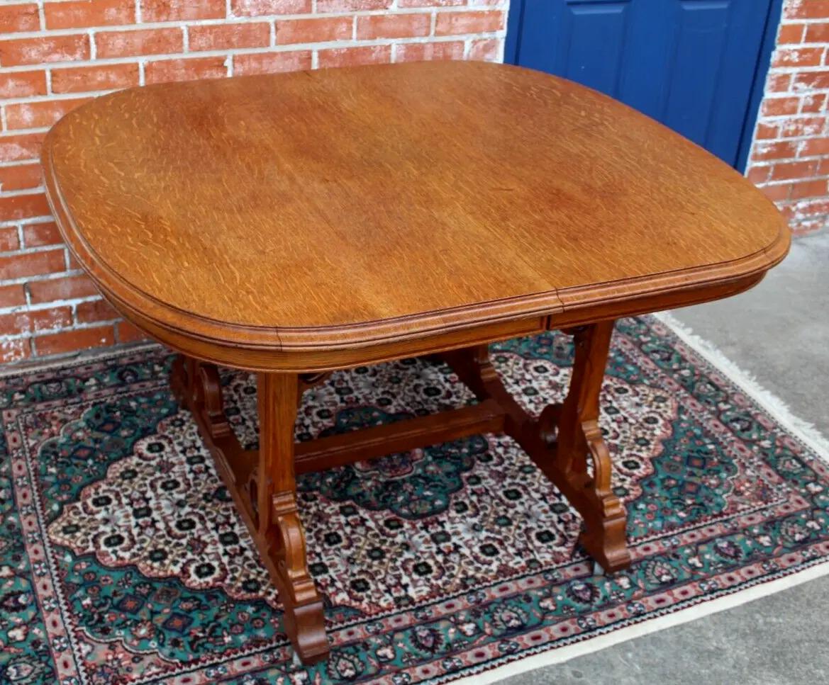 French Antique Oak Art Nouveau Kitchen Table c.1895 | Curved Legs & Leaf