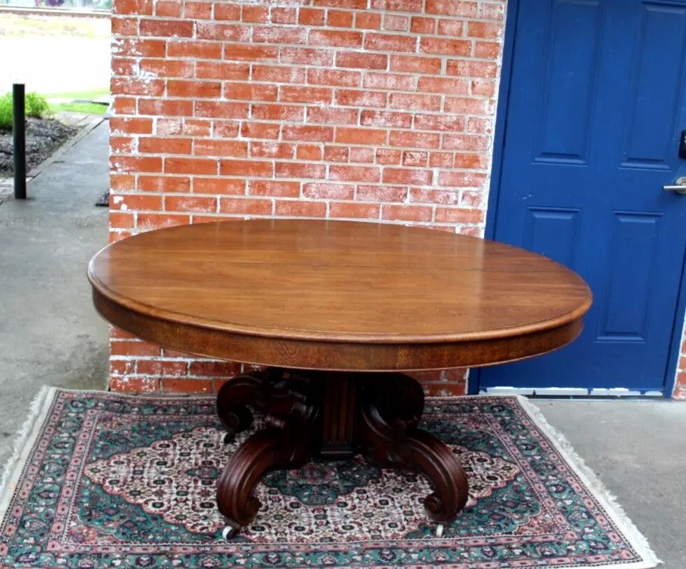 French Antique Oak Louis XIII Oval Dining Table Renaissance Style c.1880