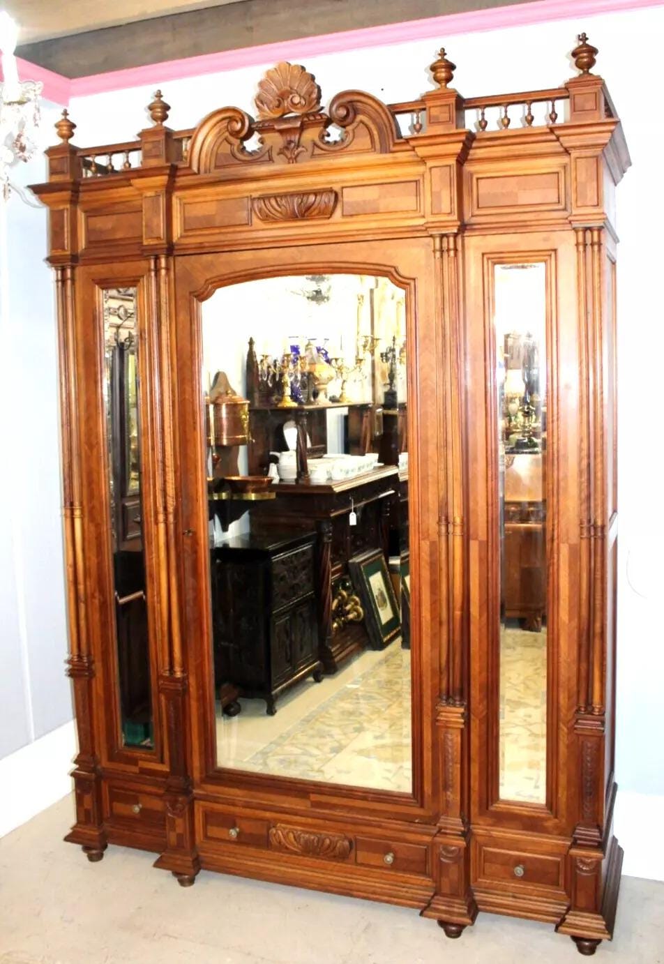 French Henry II Walnut Armoire | Antique 1 Door Wardrobe with Mirror