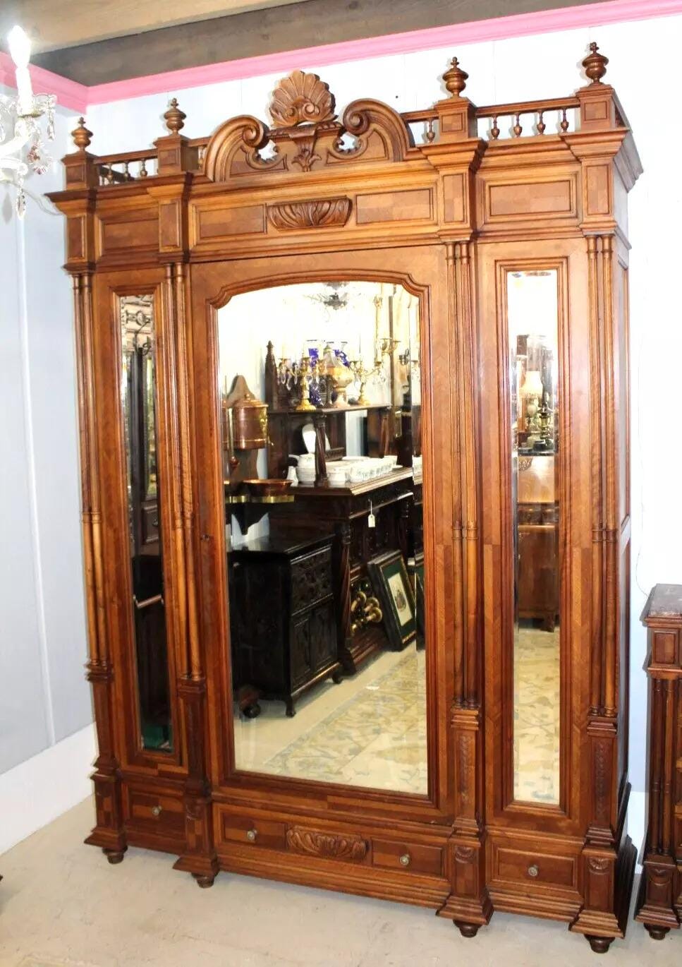 French Henry II Walnut Armoire | Antique 1 Door Wardrobe with Mirror