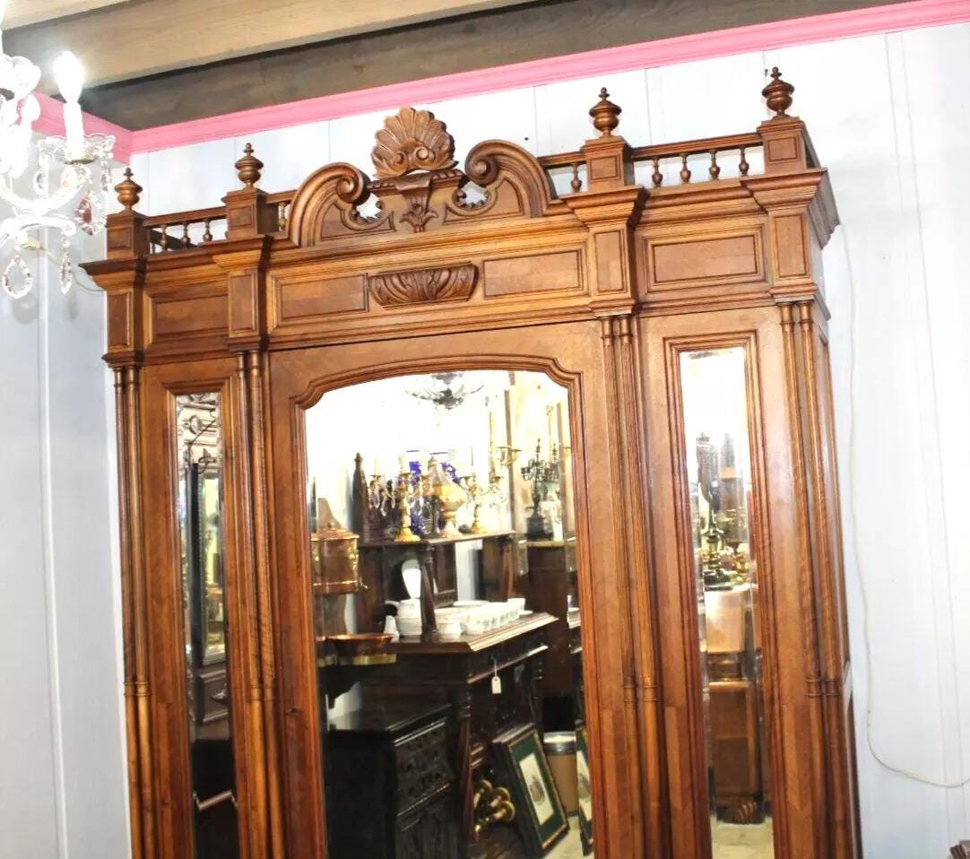 French Henry II Walnut Armoire | Antique 1 Door Wardrobe with Mirror