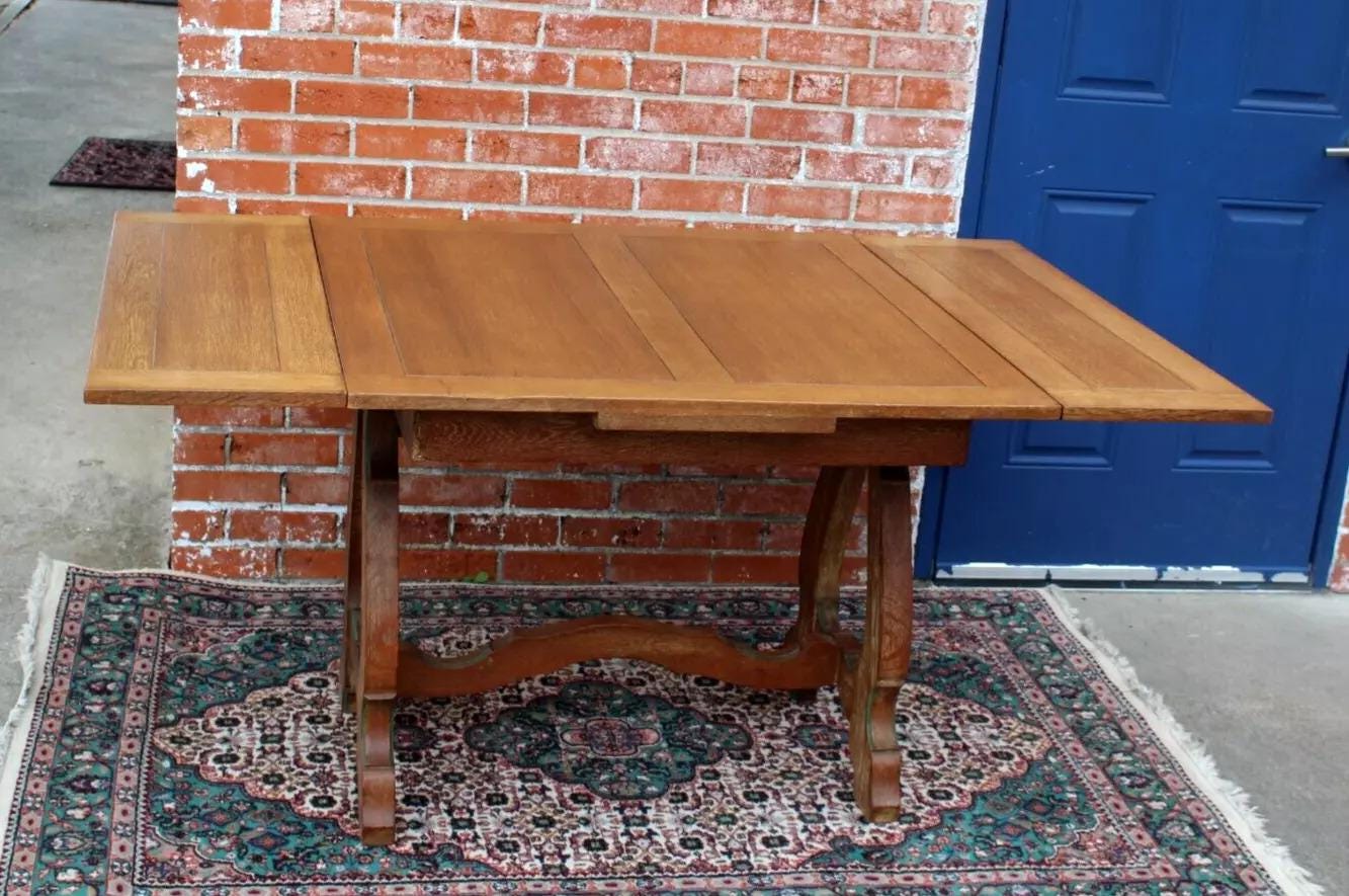 English Antique Oak Draw Leaf Table | Rustic Kitchen or Dining Room Table