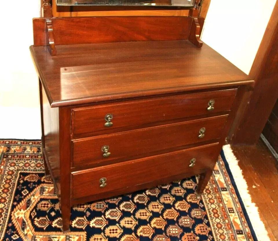 English Antique Mahogany 3 Drawer Dresser with Mirror | Bedroom Furniture