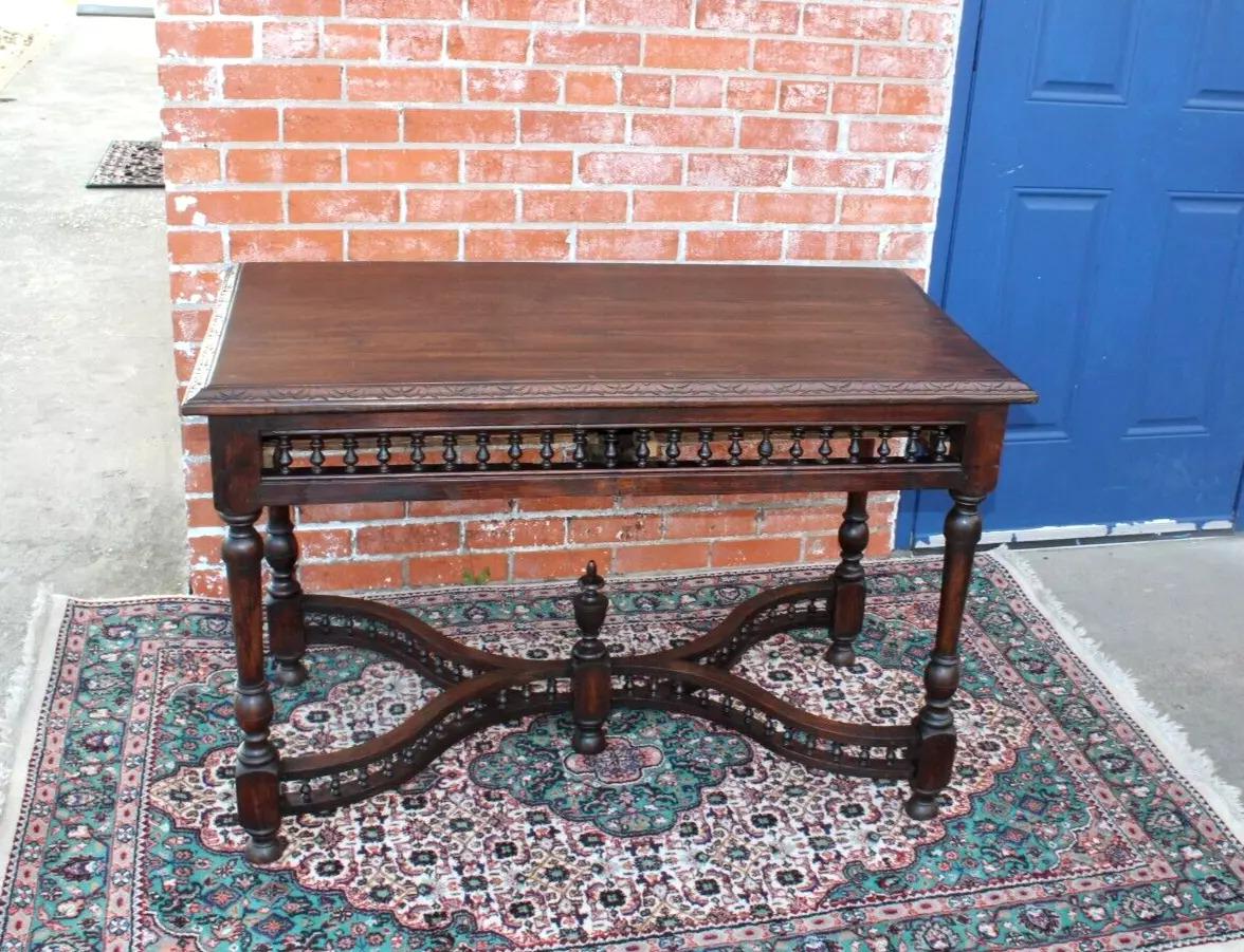 French Antique Oak Brittany Writing Desk | Carved Gothic Style Office Table