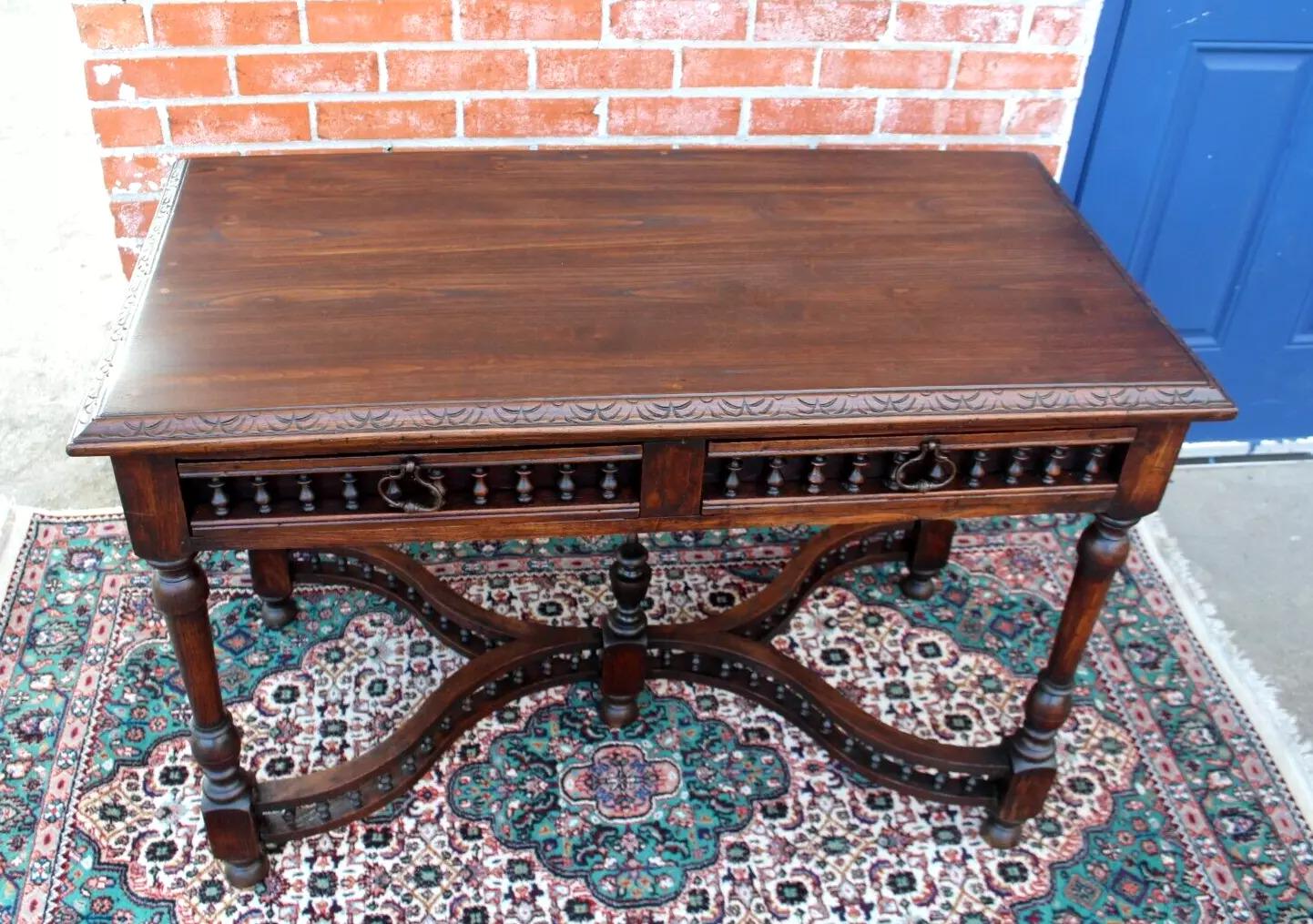 French Antique Oak Brittany Writing Desk | Carved Gothic Style Office Table