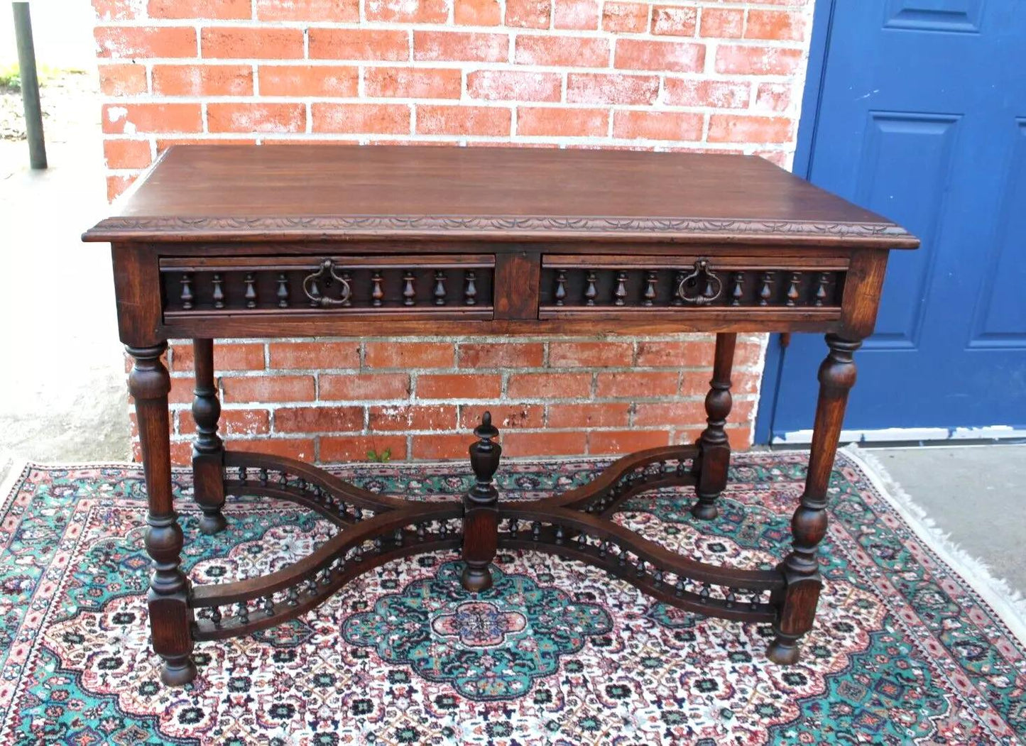 French Antique Oak Brittany Writing Desk | Carved Gothic Style Office Table
