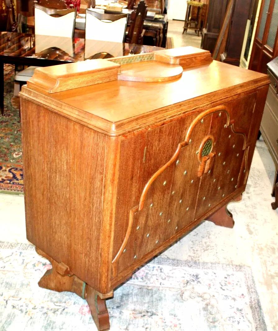 English Antique Oak Art Deco Sideboard | Small Buffet Bar Cabinet c. 1930s