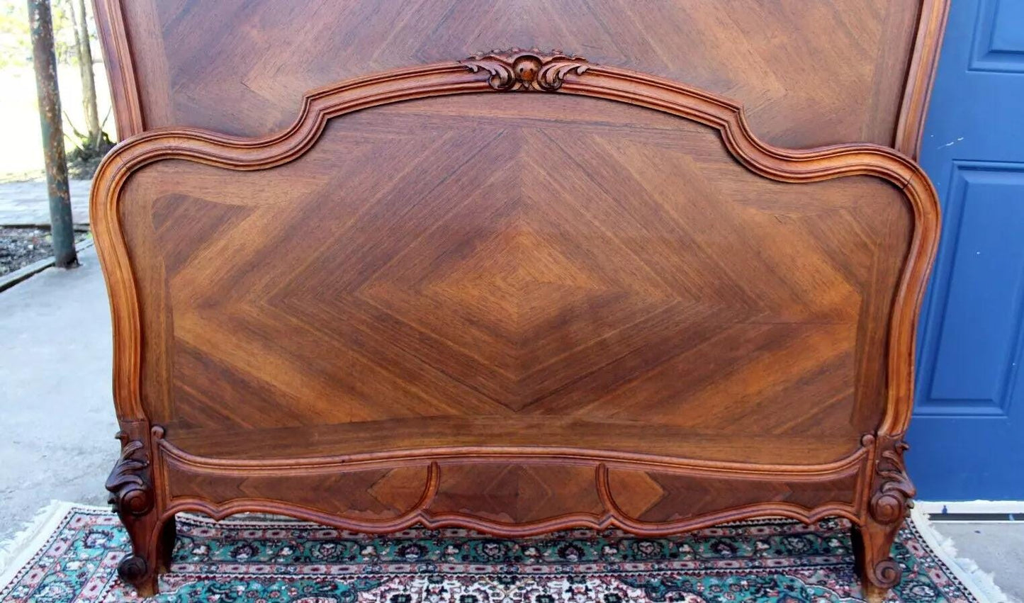 French Antique Louis XV Rosewood Full Size Bed | Carved Frame with Rails