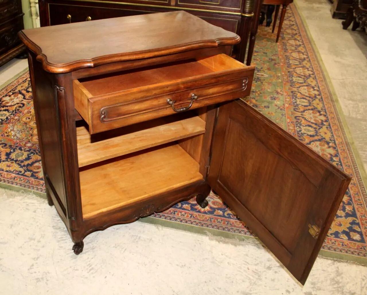 French Antique Walnut Louis XV Cabinet | 1 Door 1 Drawer | Carved Accent