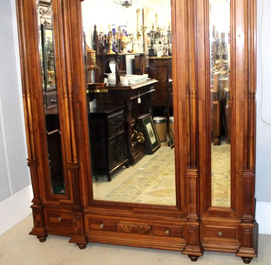French Henry II Walnut Armoire | Antique 1 Door Wardrobe with Mirror