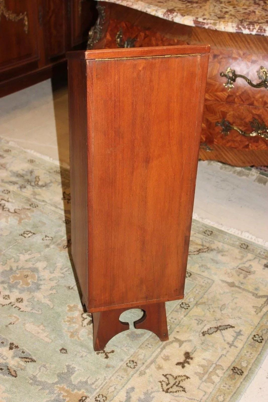 English Antique Mahogany Bread Box | Arts & Crafts Baguette Storage Cabinet