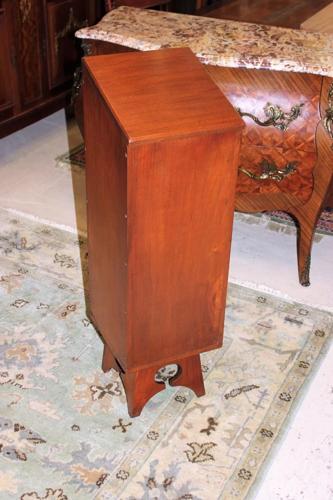 English Antique Mahogany Bread Box | Arts & Crafts Baguette Storage Cabinet