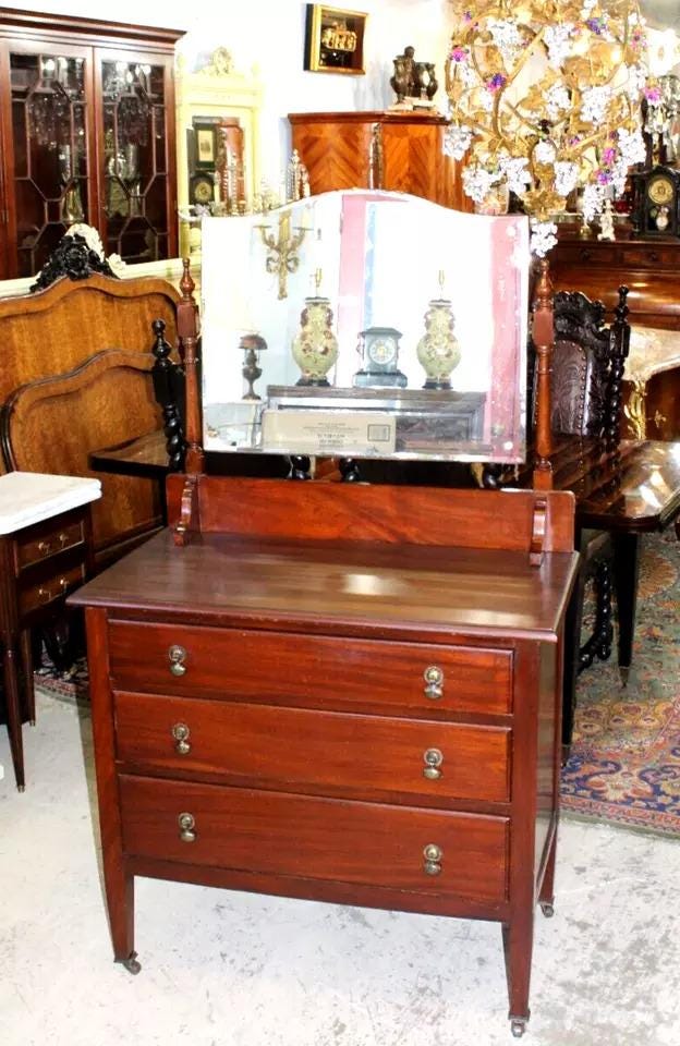 English Antique Mahogany 3 Drawer Dresser with Mirror | Bedroom Furniture