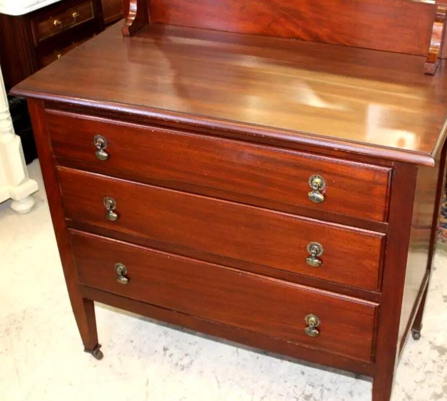English Antique Mahogany 3 Drawer Dresser with Mirror | Bedroom Furniture