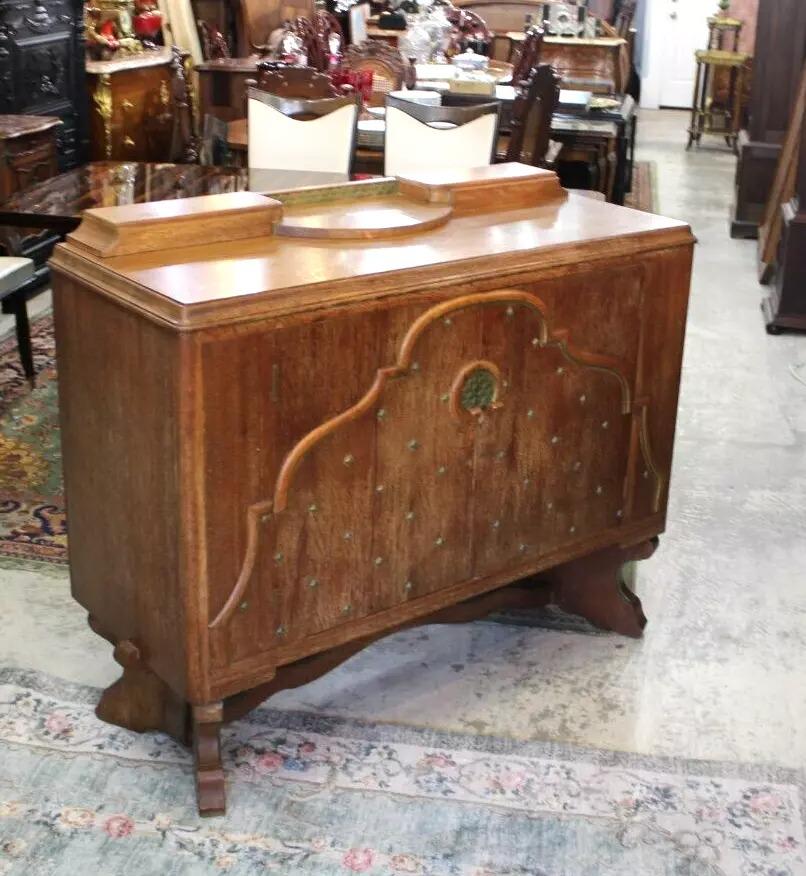 English Antique Oak Art Deco Sideboard | Small Buffet Bar Cabinet c. 1930s