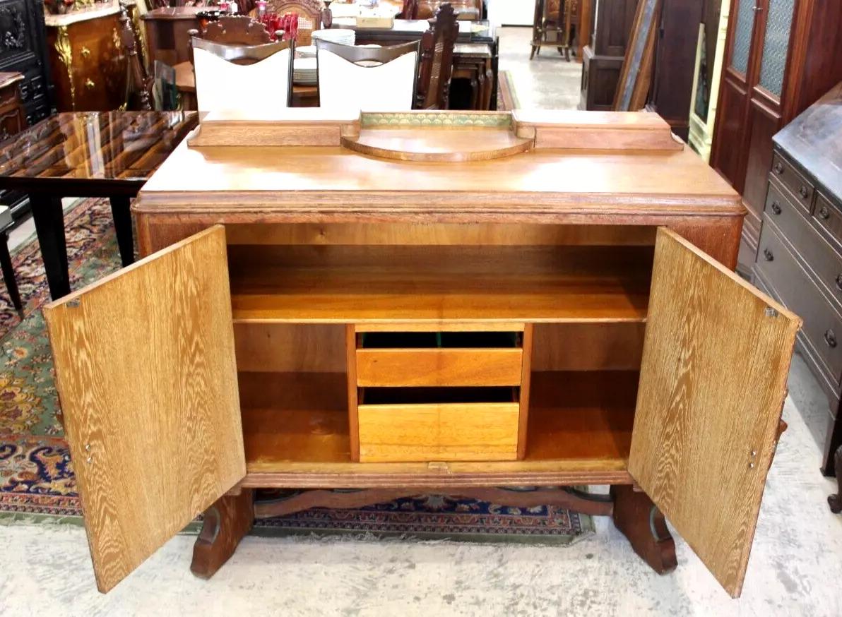 English Antique Oak Art Deco Sideboard | Small Buffet Bar Cabinet c. 1930s