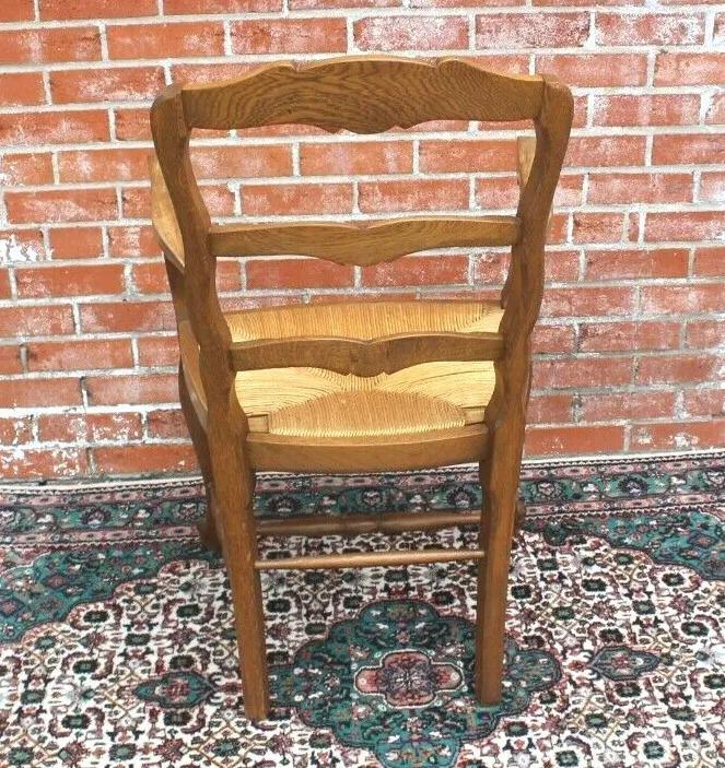 French Antique Louis XV Oak Armchair | Rush Seat Ladder Back Accent Chair