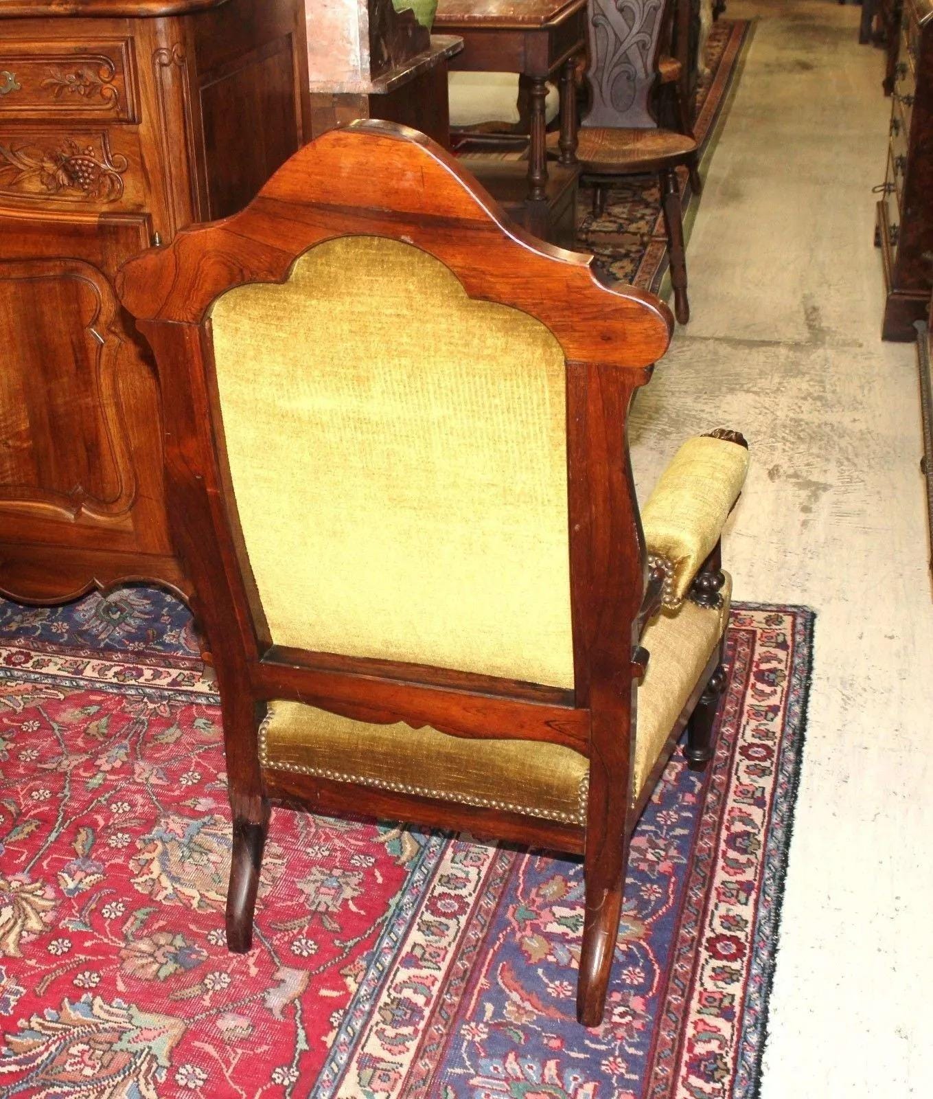 French Antique Victorian Parlor Armchair Gold Velvet Upholstery c.1880