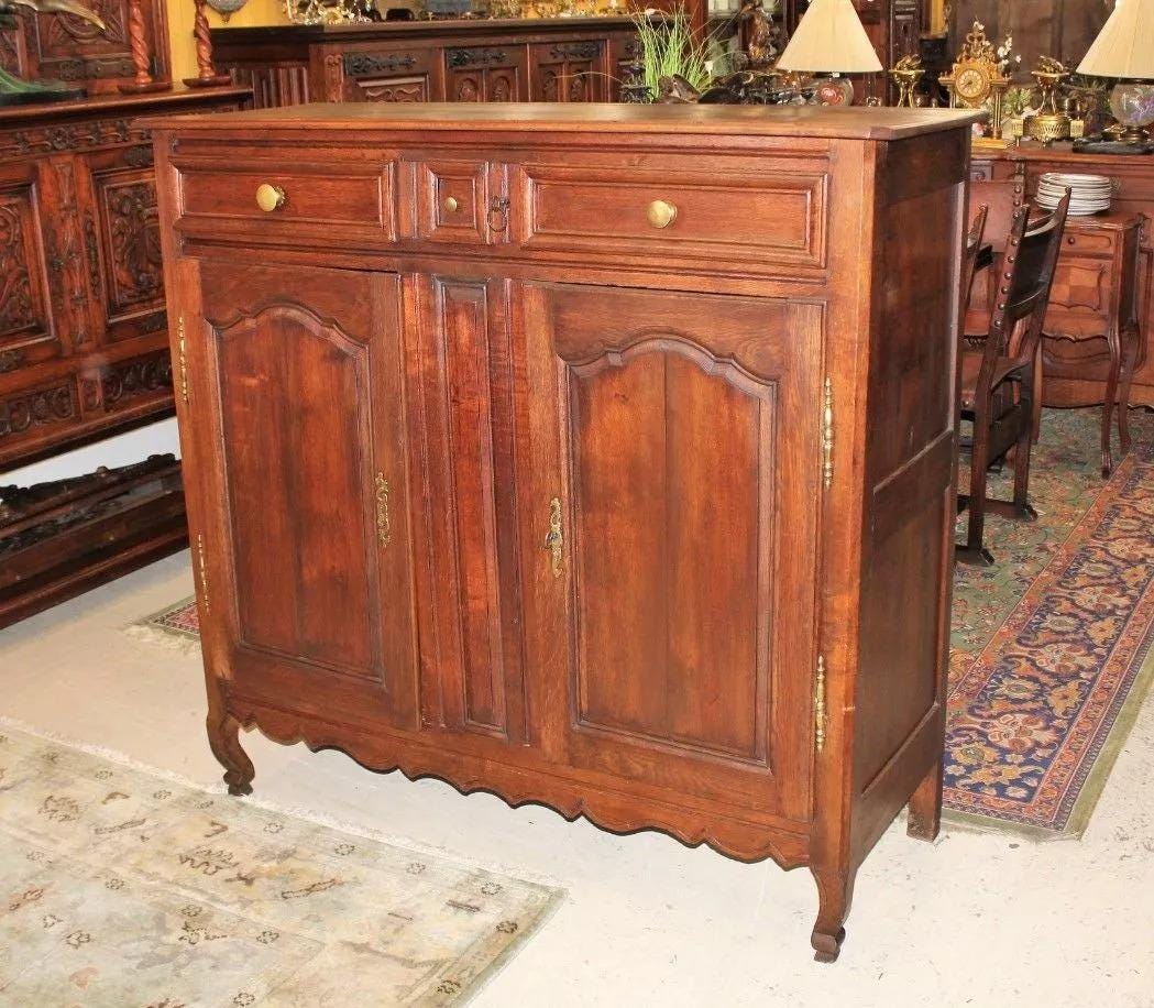 French Antique Oak Tall Sideboard Cabinet | Dining Room Storage Buffet c.1800