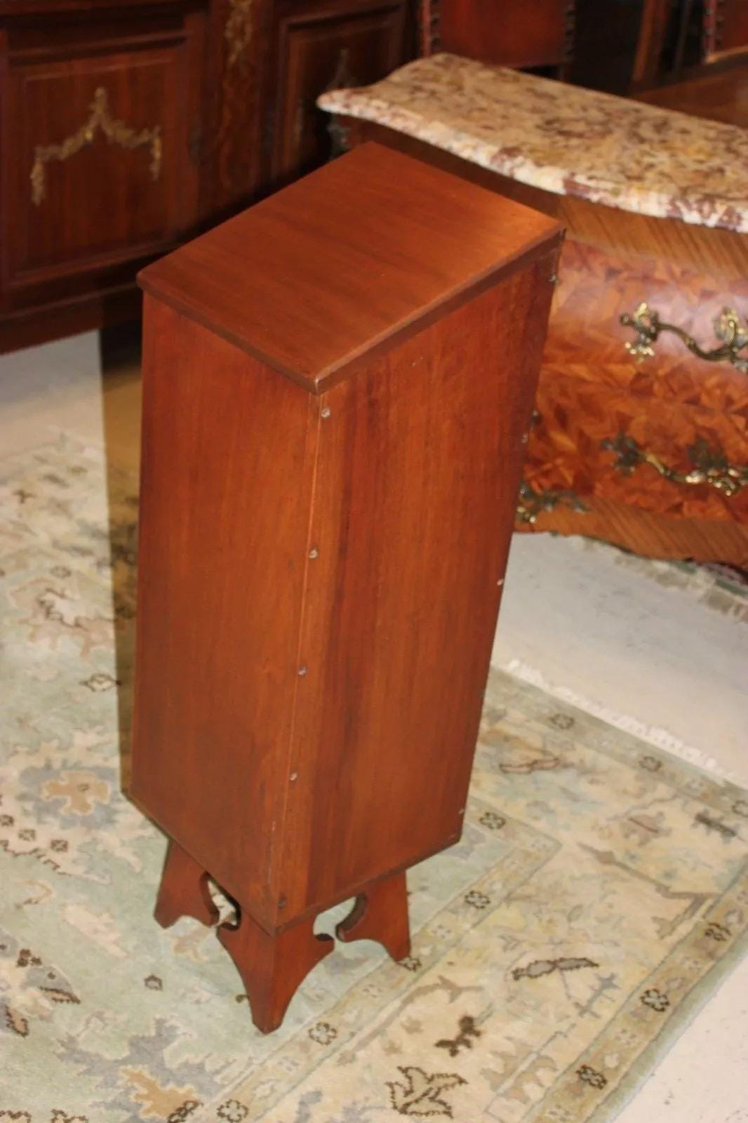 English Antique Mahogany Bread Box | Arts & Crafts Baguette Storage Cabinet