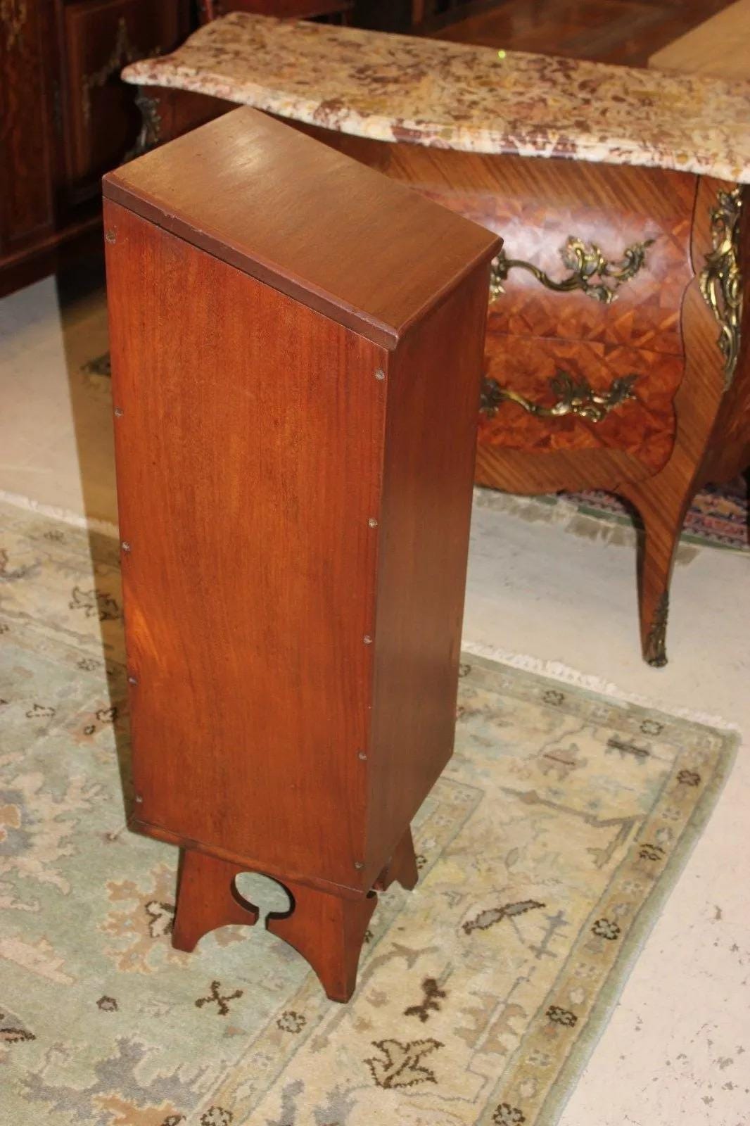 English Antique Mahogany Bread Box | Arts & Crafts Baguette Storage Cabinet