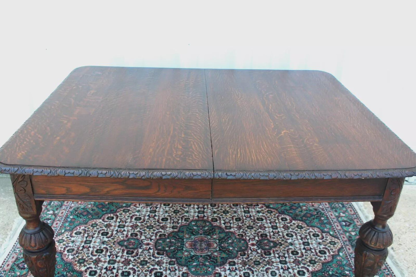 French Antique Tiger Oak Renaissance Dining Table | Carved Legs c.1880
