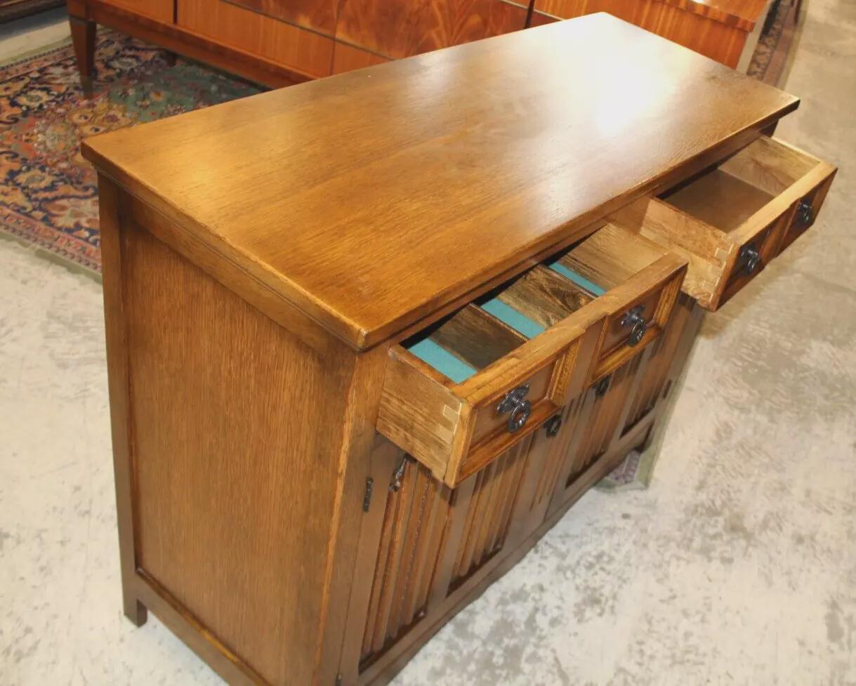 English Antique Oak Sideboard Buffet Cabinet | Small Bar Storage Console