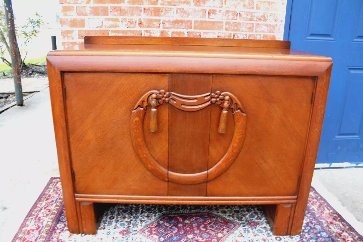 English Antique Oak Art Deco Sideboard | Small Buffet or Bar Cabinet