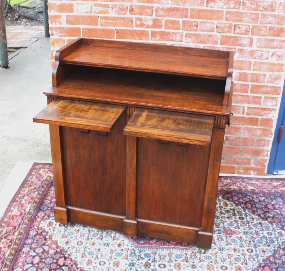 English Antique Oak Arts & Crafts Filing Cabinet Desk w/ Key Storage