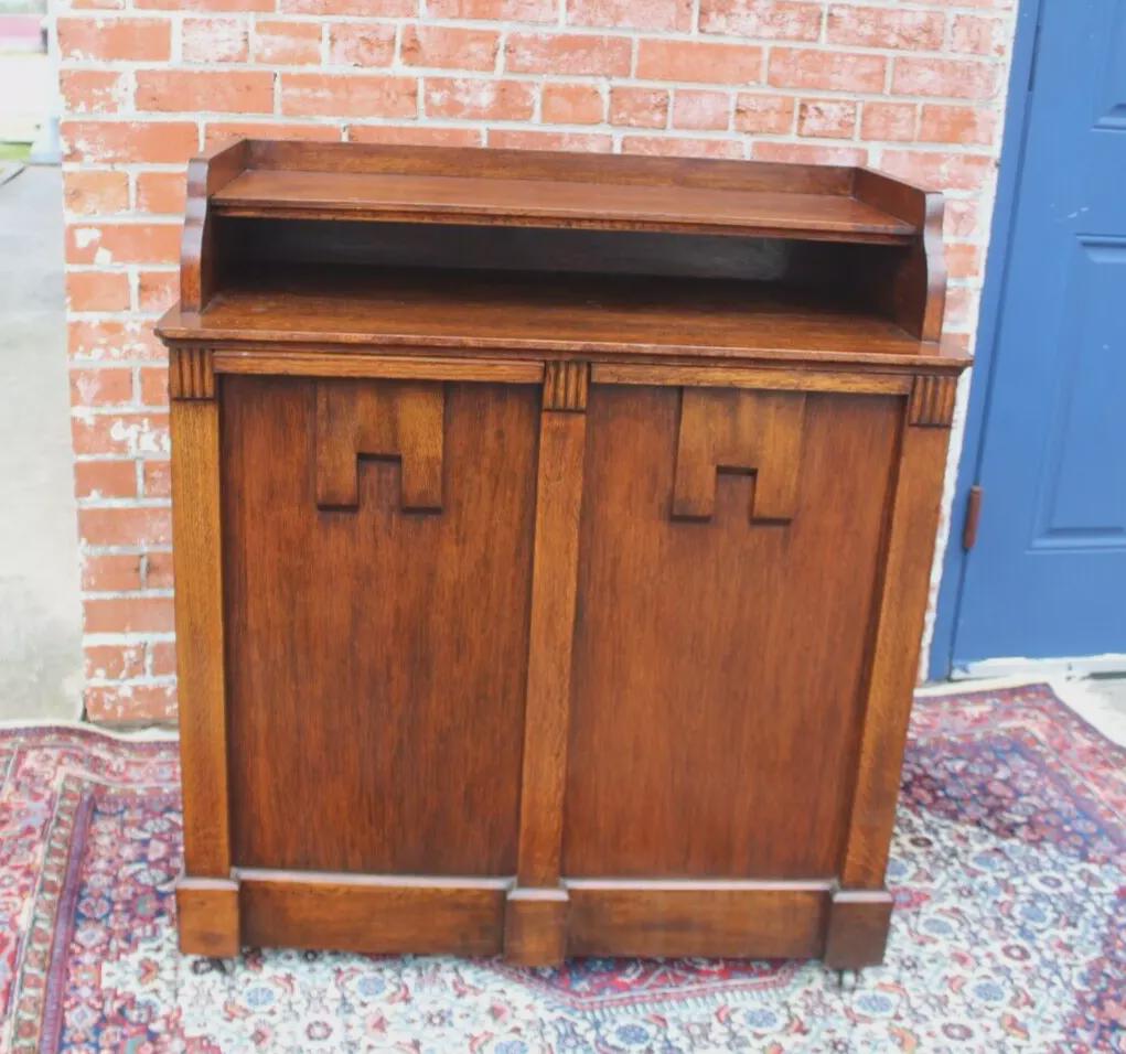 English Antique Oak Arts & Crafts Filing Cabinet Desk w/ Key Storage