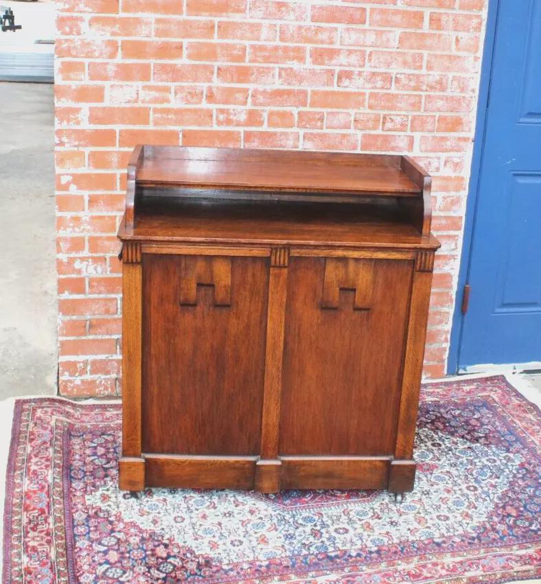 English Antique Oak Arts & Crafts Filing Cabinet Desk w/ Key Storage