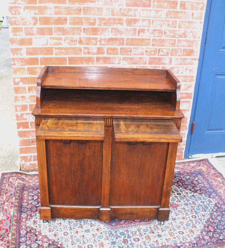 English Antique Oak Arts & Crafts Filing Cabinet Desk w/ Key Storage