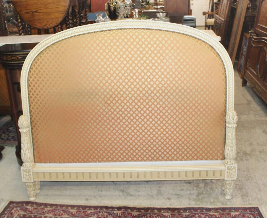 French Antique Louis XVI Queen Bed w/ Carved Frame & Free New Upholstery