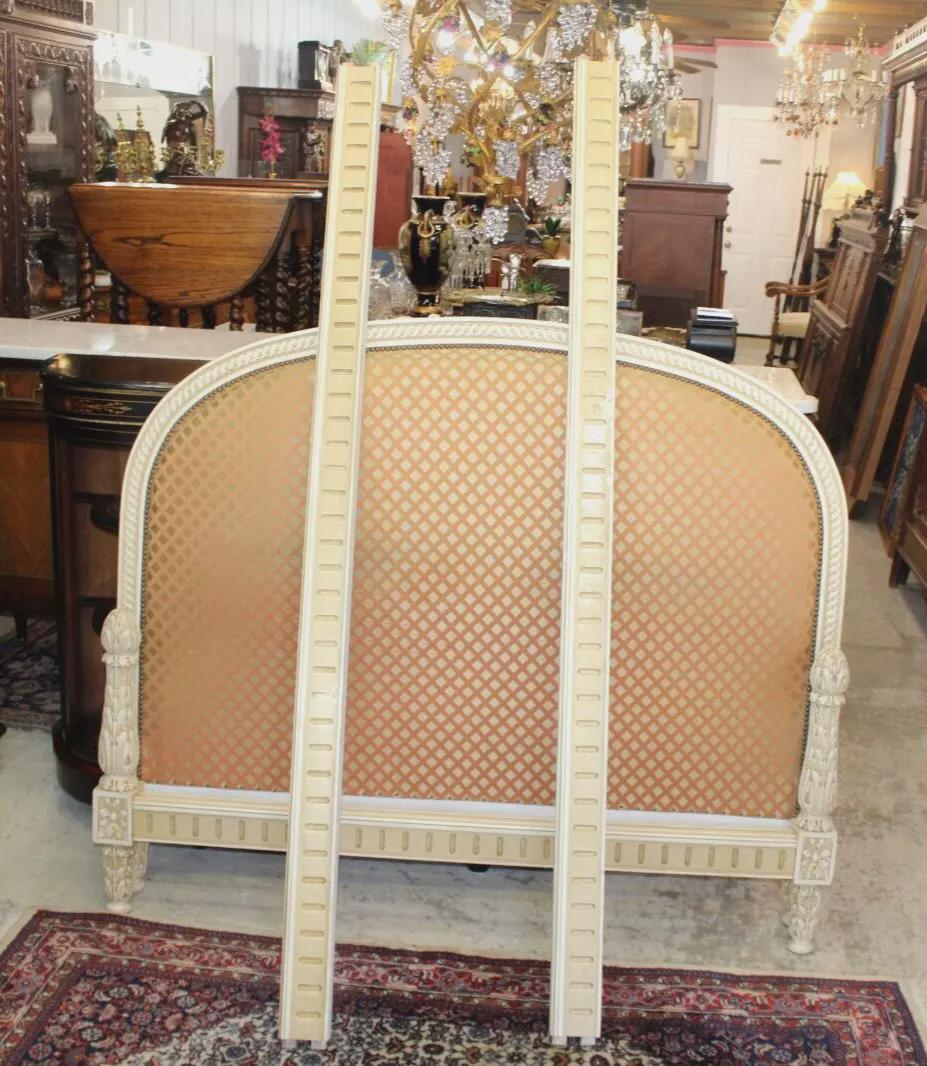 French Antique Louis XVI Queen Bed w/ Carved Frame & Free New Upholstery