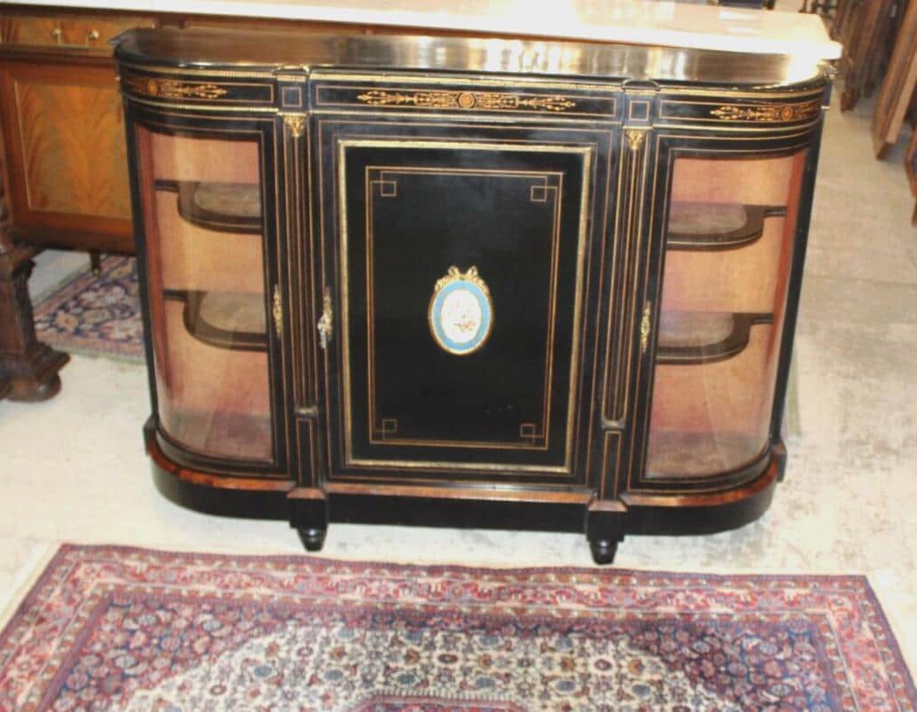 French Antique Louis XVI Black Painted Sideboard Server Display Cabinet