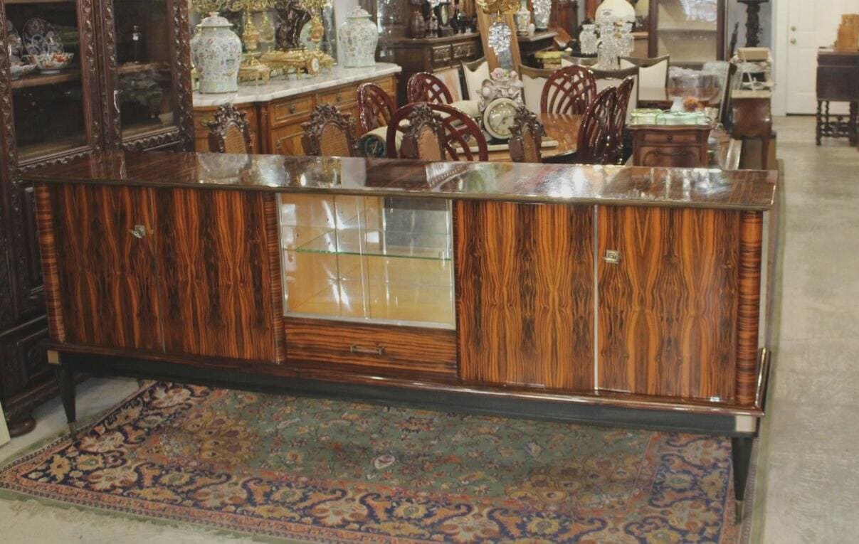 French Antique Ebony Macassar Mid-Century Sideboard Bar Cabinet Credenza