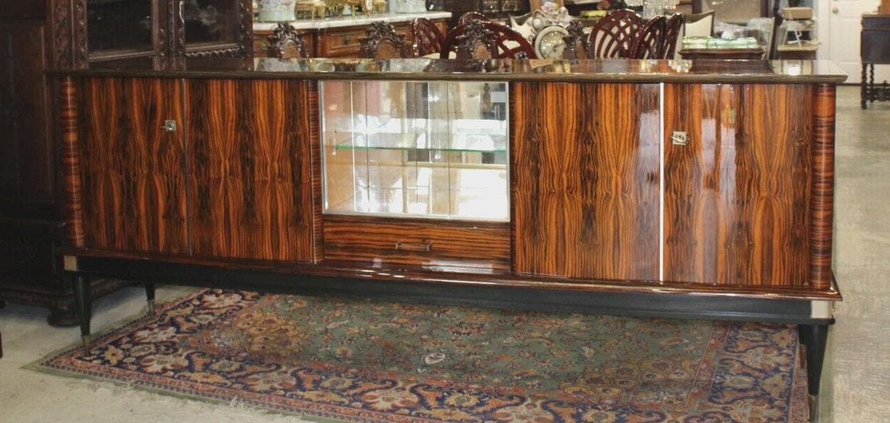 French Antique Ebony Macassar Mid-Century Sideboard Bar Cabinet Credenza