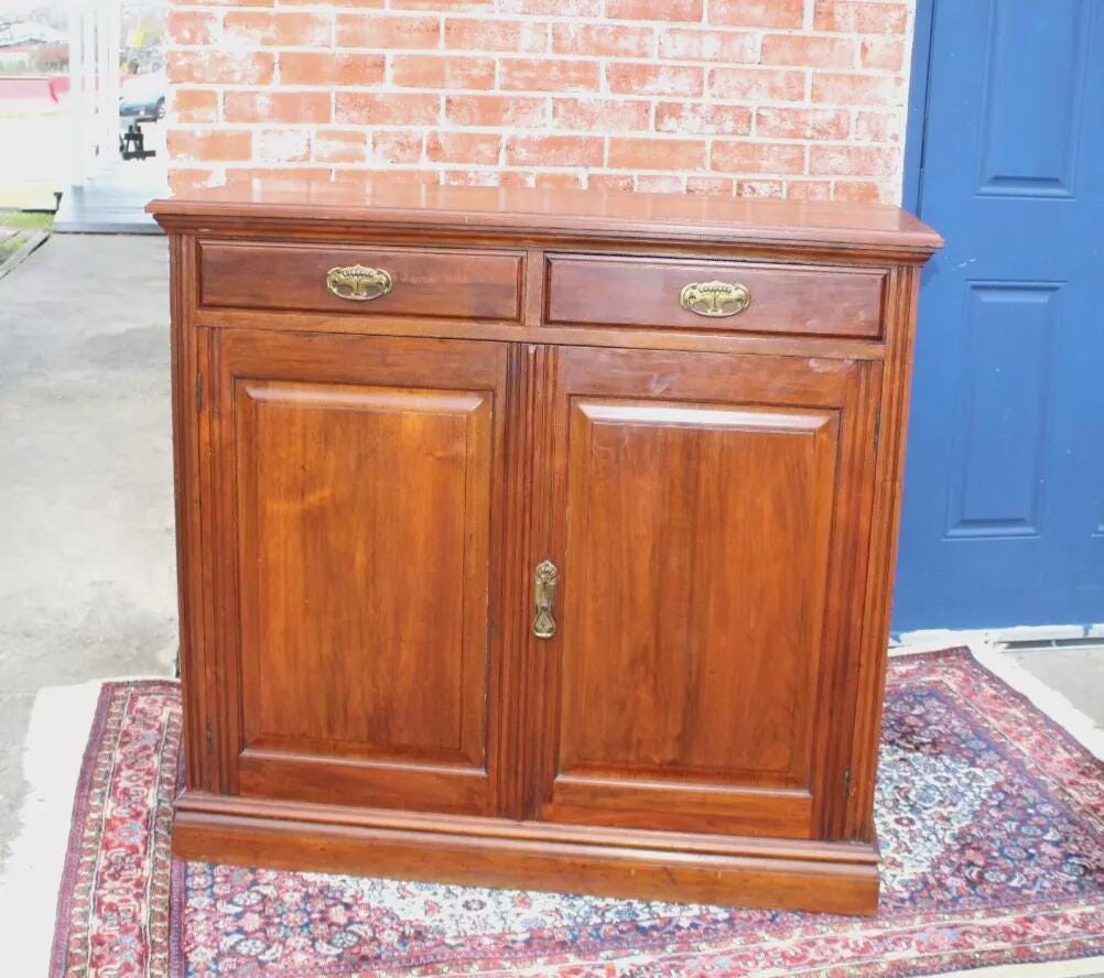 French Antique Edwardian Mahogany Server Sideboard Cabinet with Drawers