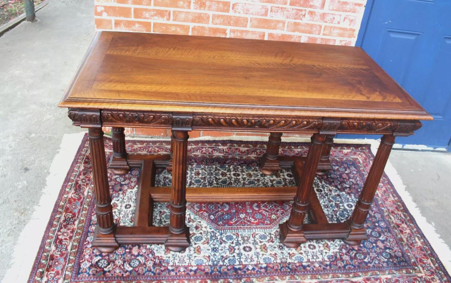 French Antique Walnut Louis XVI Writing Desk | Circa 1880 Carved Table