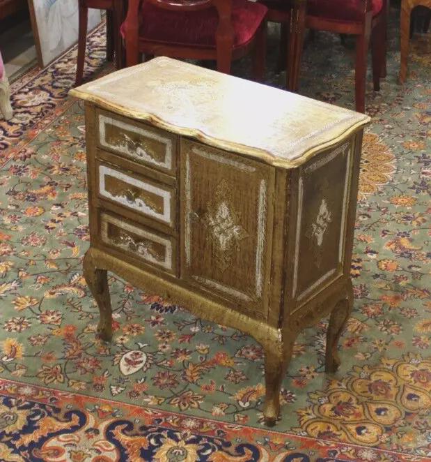 Italian Antique Vancian Gilt Side Table | 3 Drawers & Cabinet Hand Painted