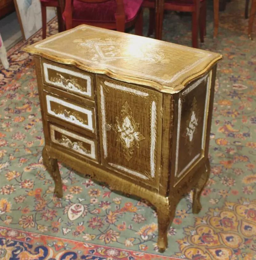Italian Antique Vancian Gilt Side Table | 3 Drawers & Cabinet Hand Painted