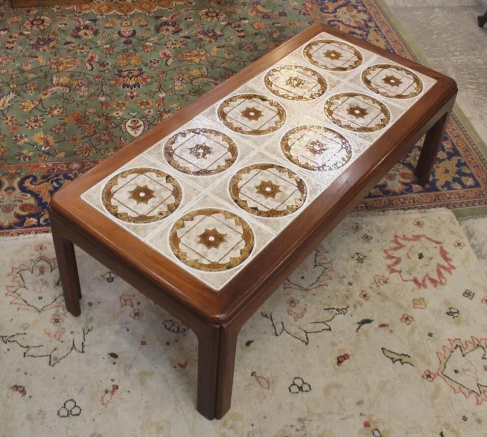 Mid Century Teak Coffee Table | Vintage Ceramic Tile Top Danish Modern Style