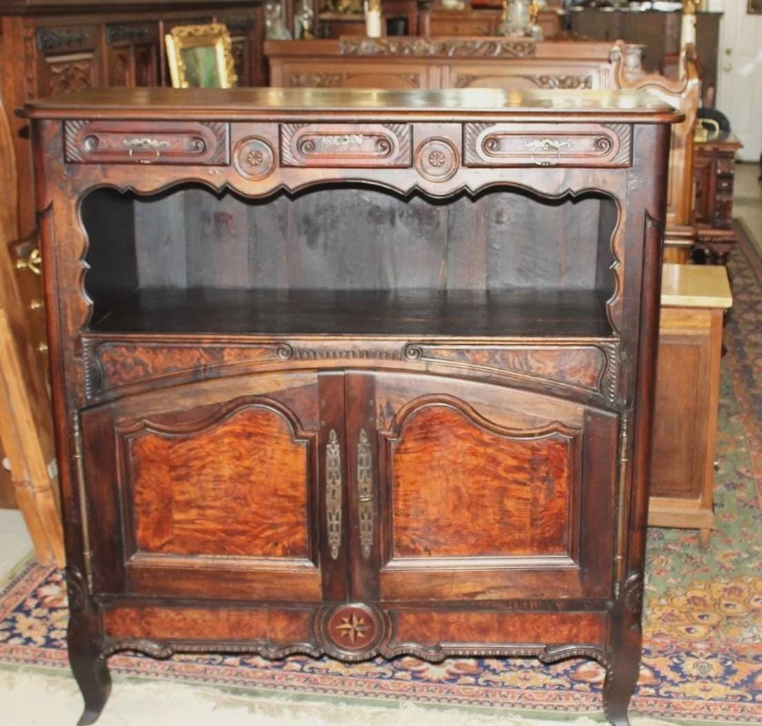 French Antique Burl Walnut Sideboard | Tall Cabinet Circa 1780 Dining Server