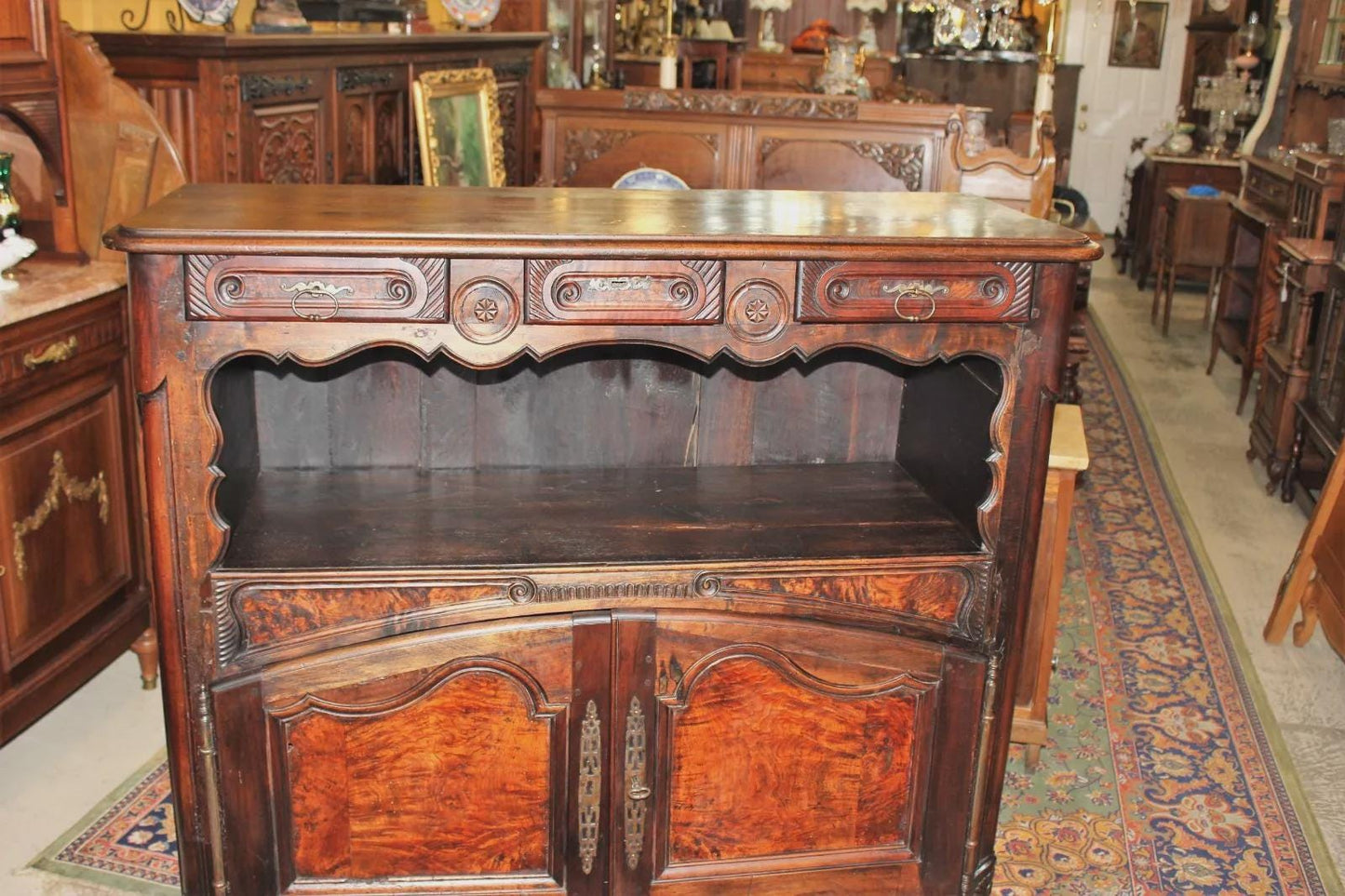 French Antique Burl Walnut Sideboard | Tall Cabinet Circa 1780 Dining Server
