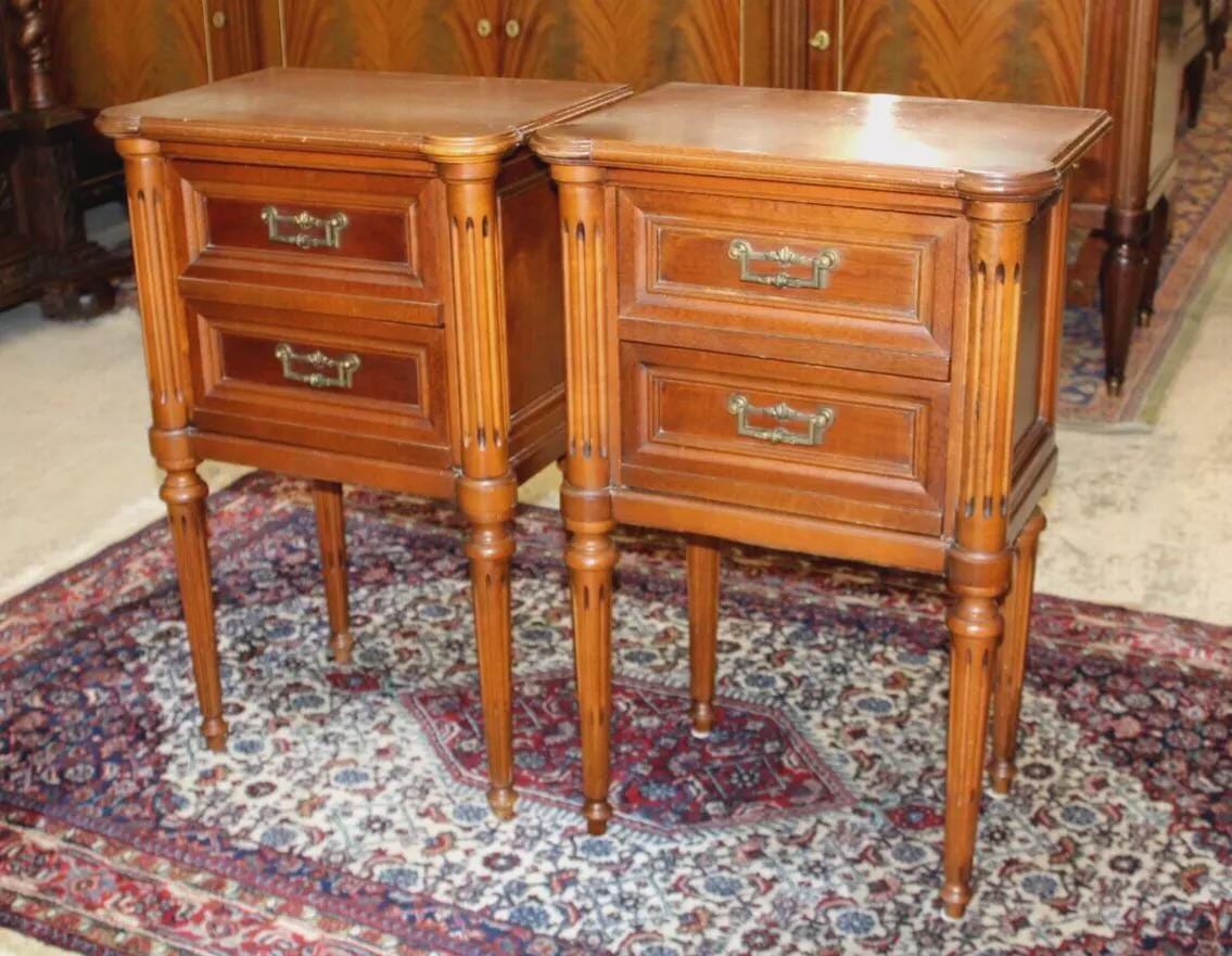 Pair of French Louis XVI Maple Nightstands | Antique 2-Drawer Bedside Tables